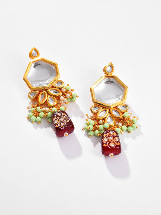 Gold Plated Kundan Beaded Necklace and Earring Set