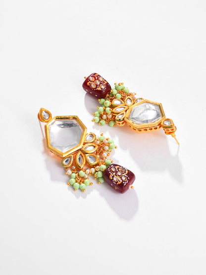 Gold Plated Kundan Beaded Necklace and Earring Set