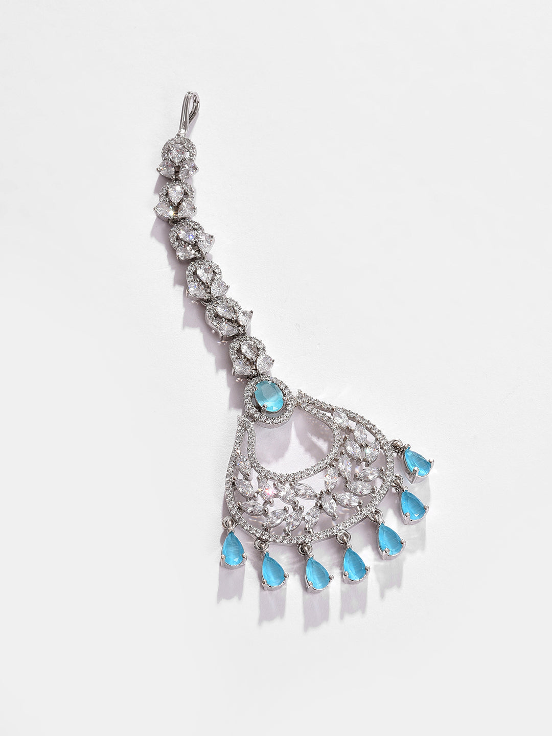 Silver Plated Designer Stone Necklace, Earrings and Maang Tikka Set