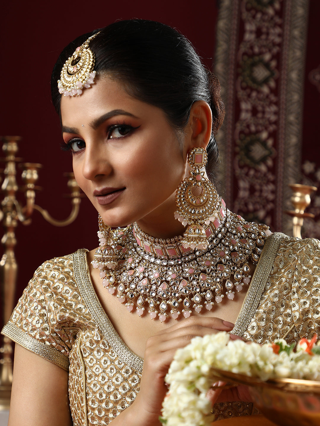 The Amira Jewellery Set - Blush Pink-SOHNCK2098