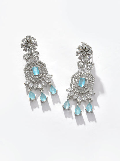 Silver Plated Designer Stone Necklace, Earrings and Maang Tikka Set Jewellery Set