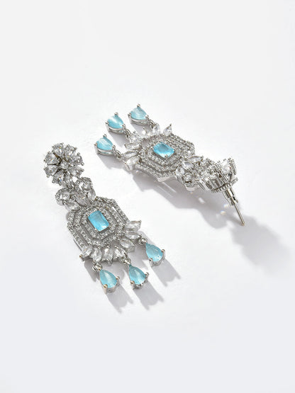 Silver Plated Designer Stone Necklace, Earrings and Maang Tikka Set Jewellery Set