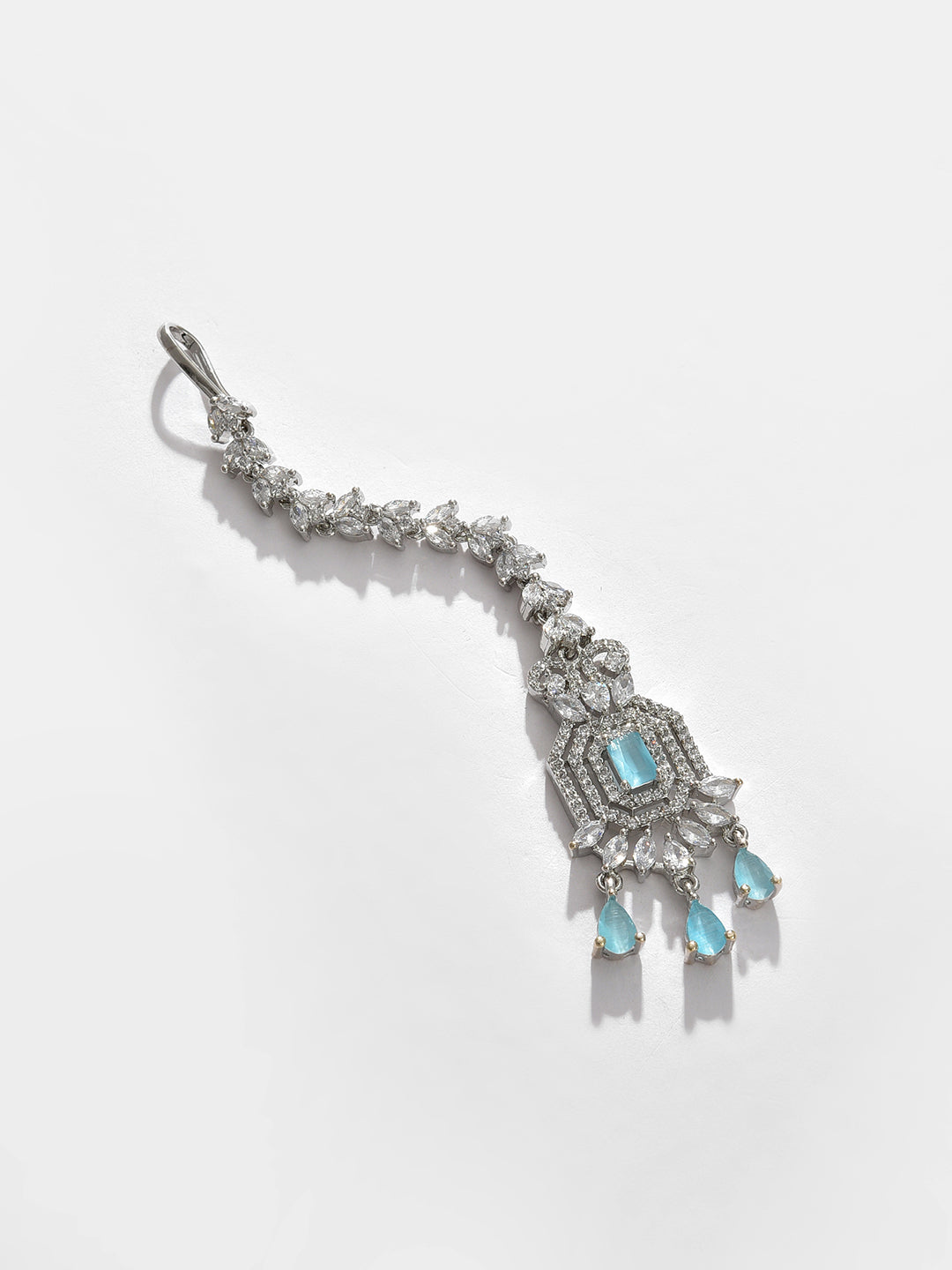Silver Plated Designer Stone Necklace, Earrings and Maang Tikka Set Jewellery Set