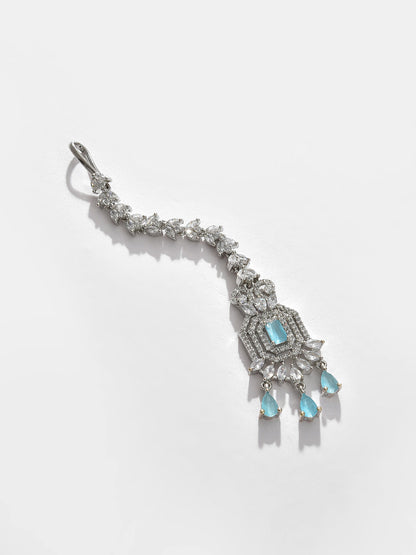 Silver Plated Designer Stone Necklace, Earrings and Maang Tikka Set Jewellery Set