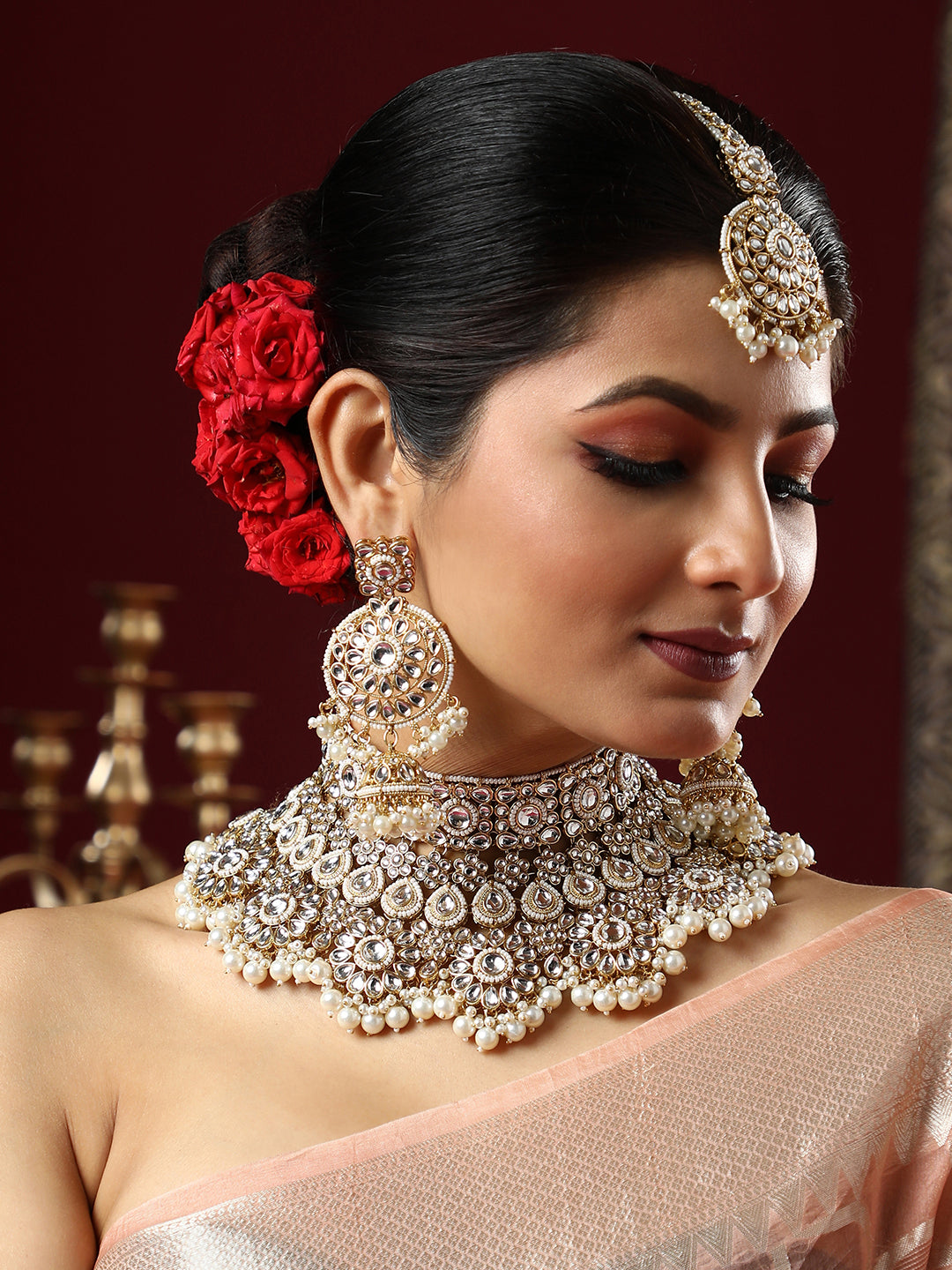 The Mehrunissa Jewellery Set - Crystal Silver-SOHNCK2151