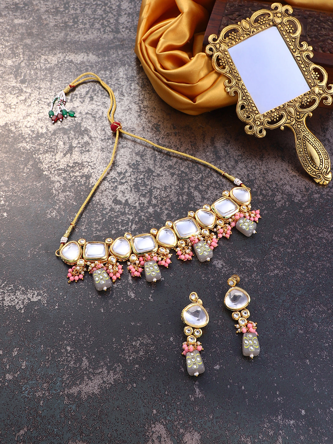 The Azra Jewellery Set - Cloud Grey & Bubblegum Pink-SOHNCK2159