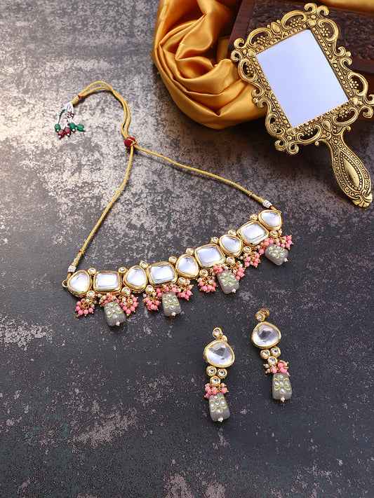 The Azra Jewellery Set - Cloud Grey & Bubblegum Pink-SOHNCK2159