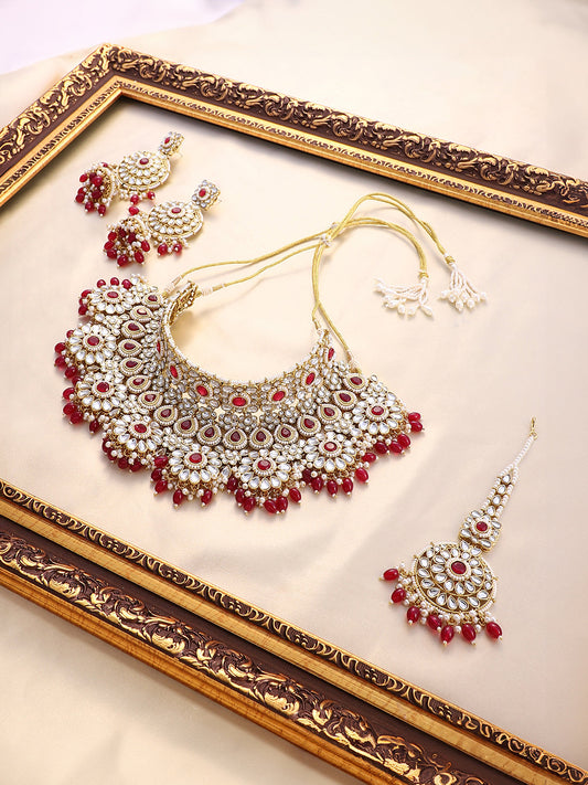 The Mehrunissa Jewellery Set - Ruby Red-SOHNCK2207