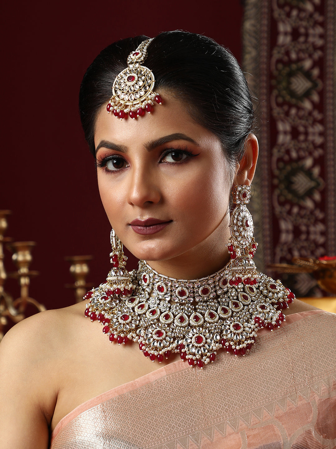 The Mehrunissa Jewellery Set - Ruby Red-SOHNCK2207