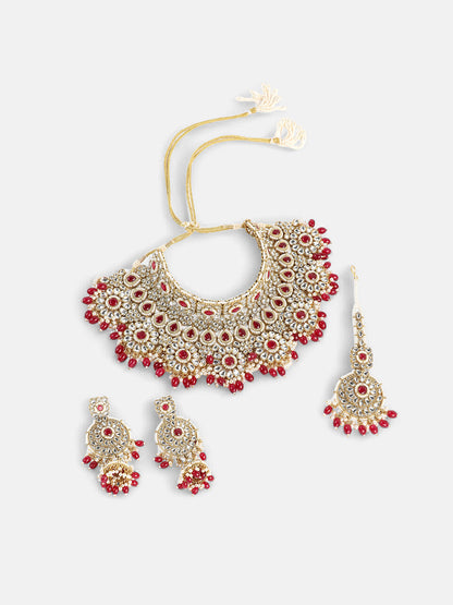 The Mehrunissa Jewellery Set - Ruby Red-SOHNCK2207