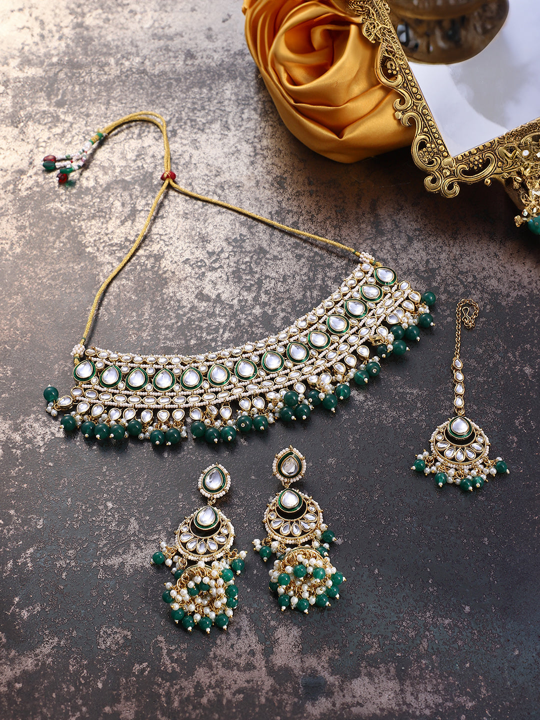 The Tahira Jewellery Set - Emerald Green-SOHNCK2210