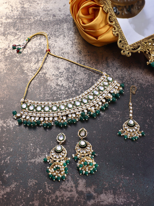 The Tahira Jewellery Set - Emerald Green-SOHNCK2210
