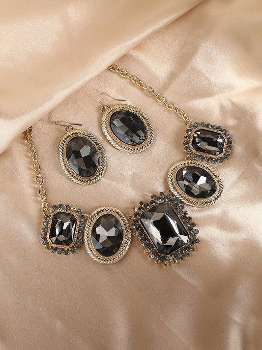 Gold Plated Designer Stone Party Necklace and Earring Set