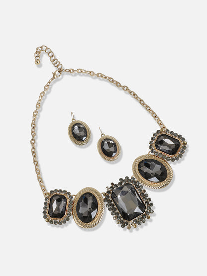 Gold Plated Designer Stone Party Necklace and Earring Set