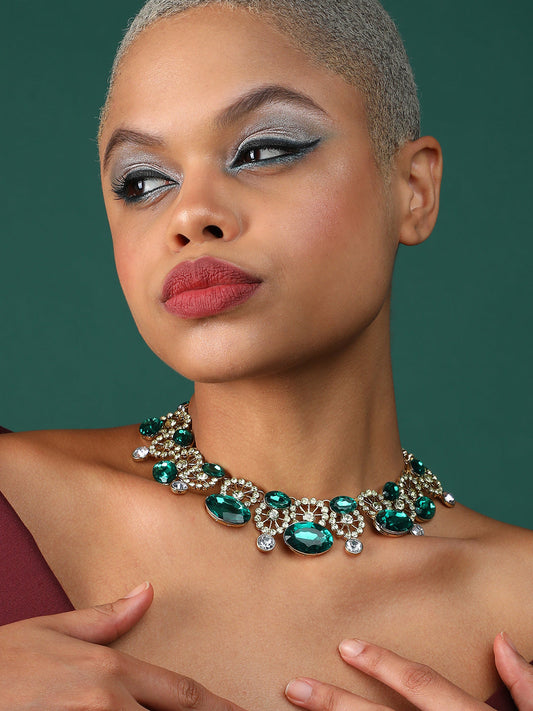 Silver Plated Designer Stone Party Necklace