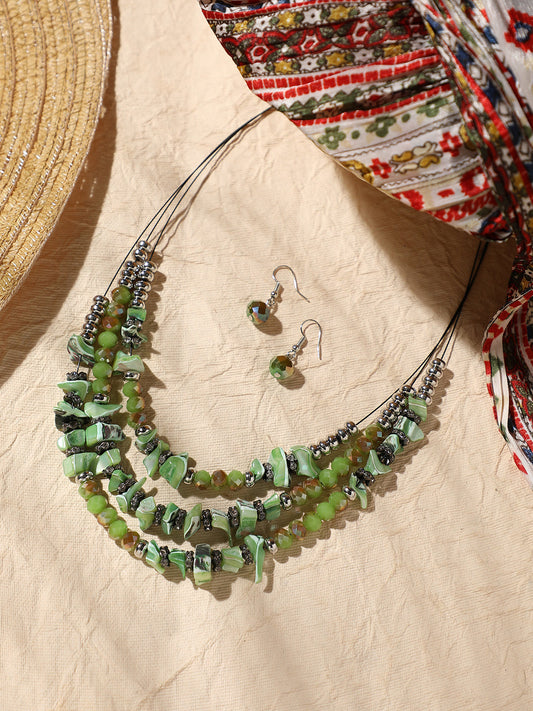 Silver Plated Designer Stone Casual Necklace and Earring Set