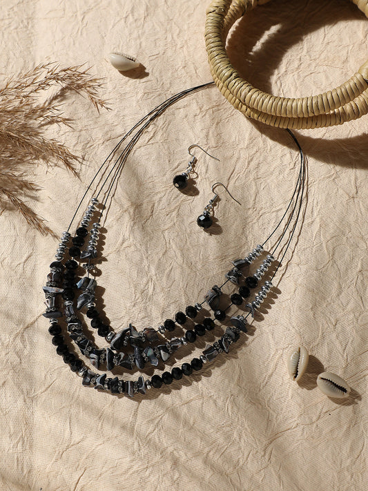Silver Plated Designer Stone Casual Necklace and Earring Set