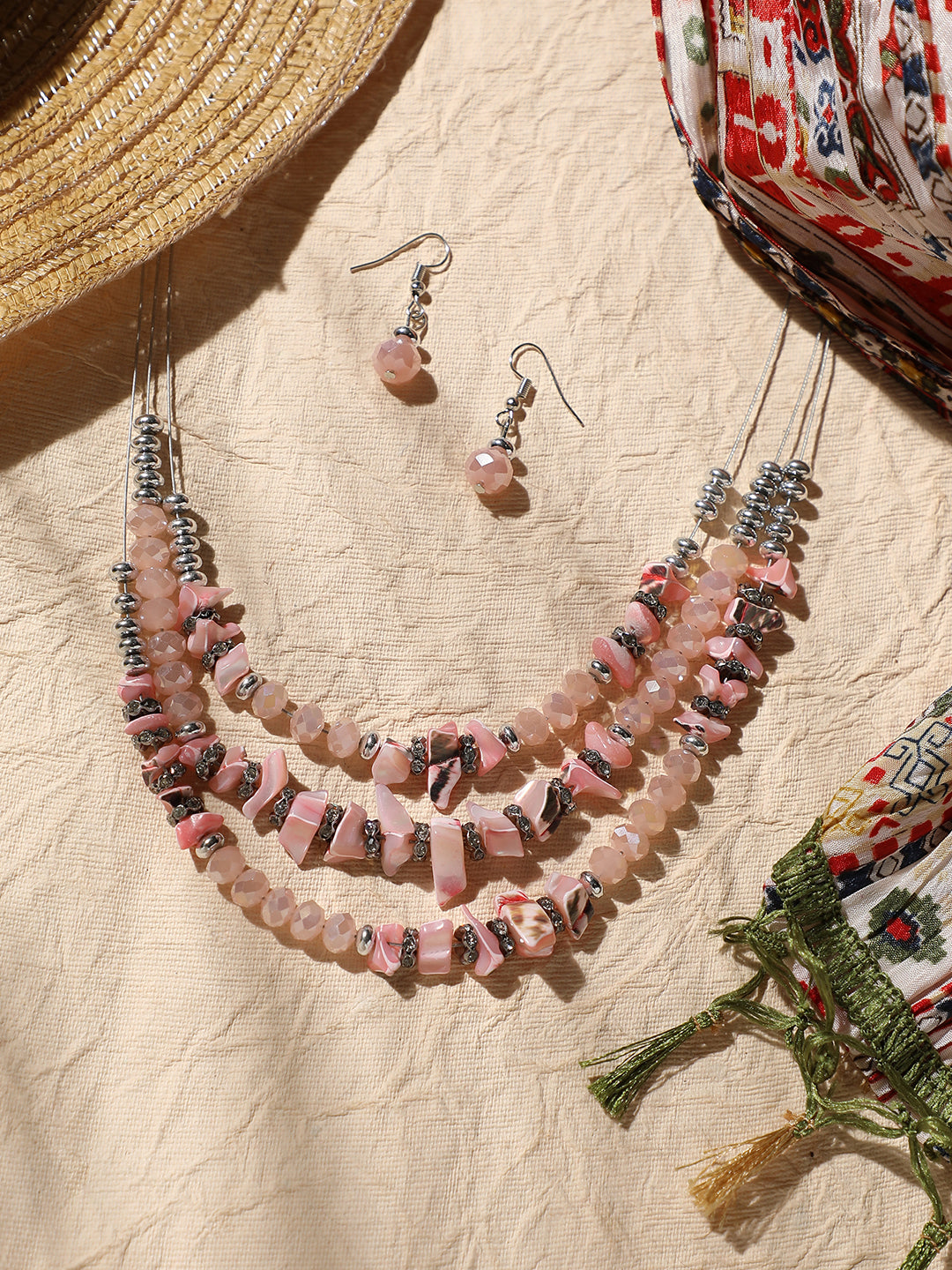Silver Plated Designer Stone Casual Necklace and Earring Set
