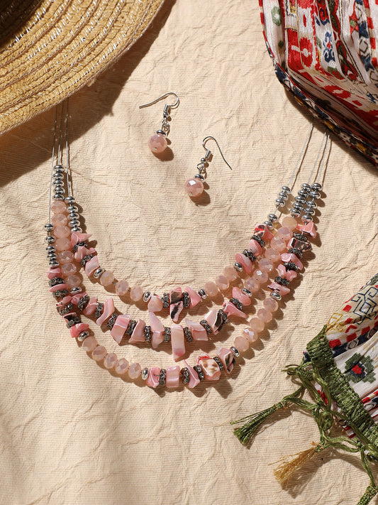 Silver Plated Designer Stone Casual Necklace and Earring Set