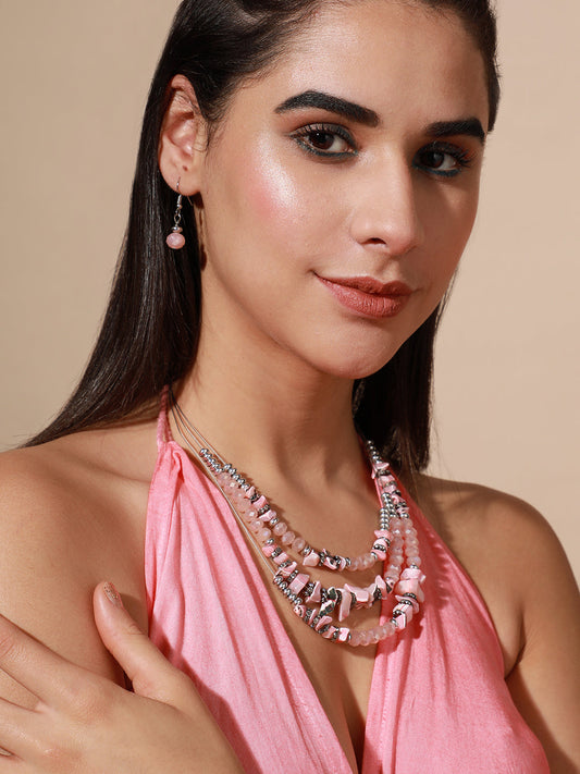 Silver Plated Designer Stone Casual Necklace and Earring Set
