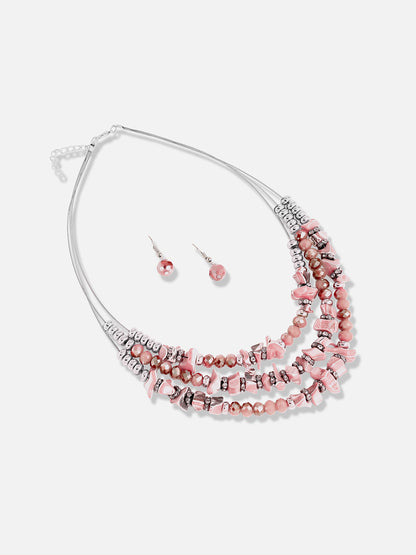 Silver Plated Designer Stone Casual Necklace and Earring Set