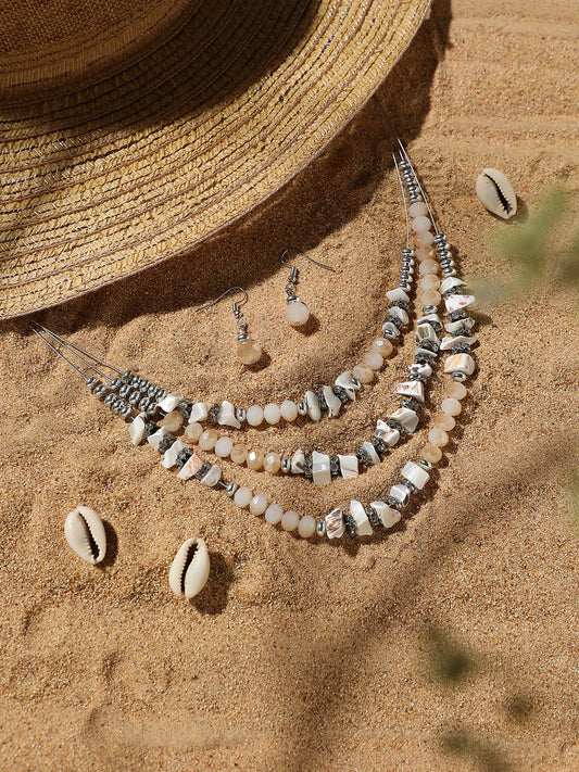 Silver Plated Designer Stone Casual Necklace and Earring Set