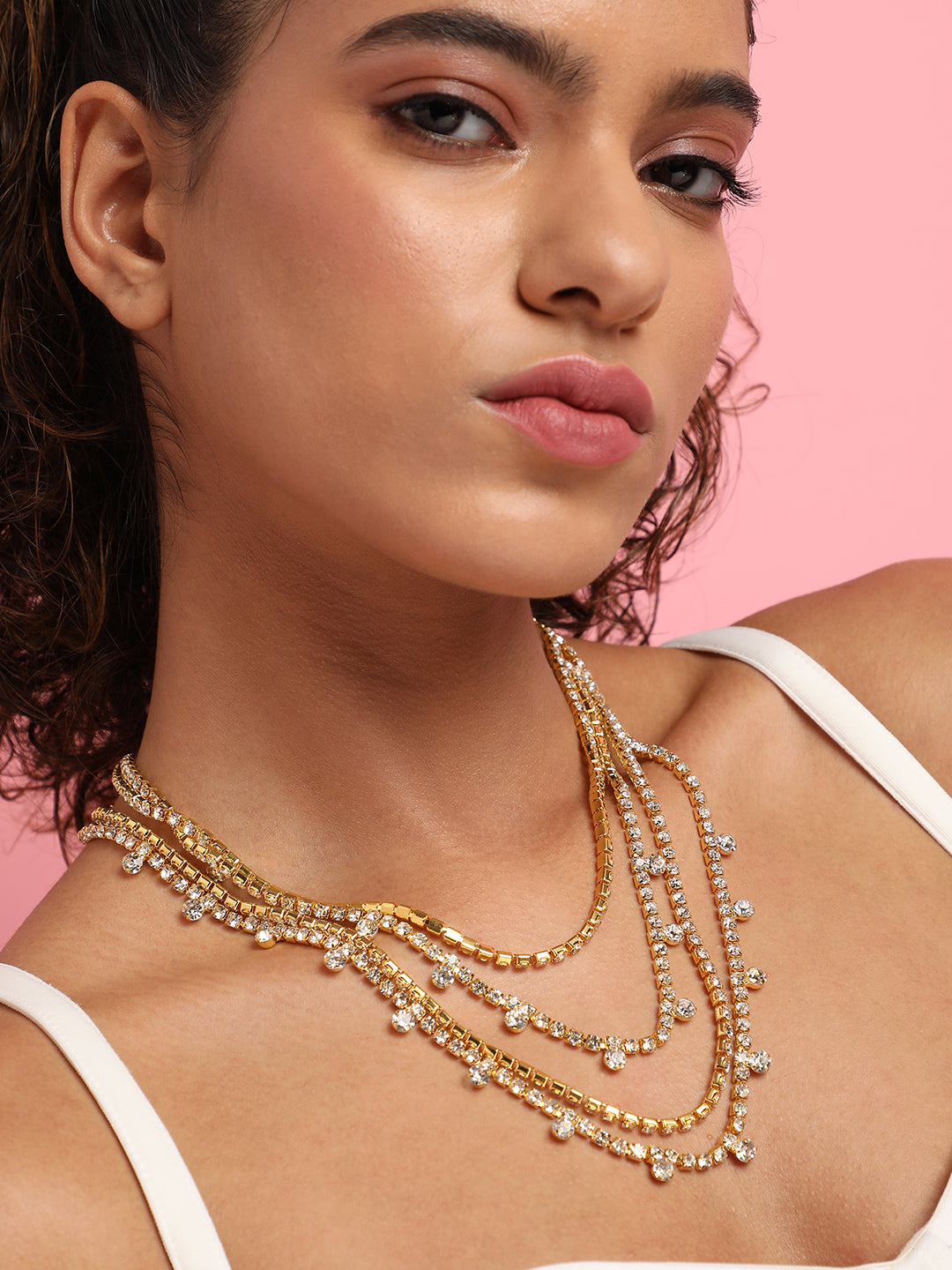 Artificial Stones Gold Plated Layered Necklace