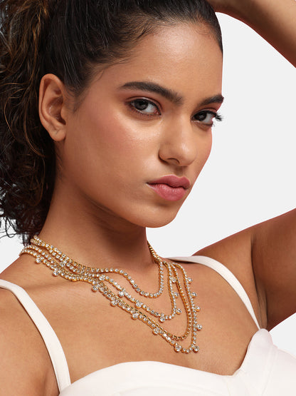 Artificial Stones Gold Plated Layered Necklace