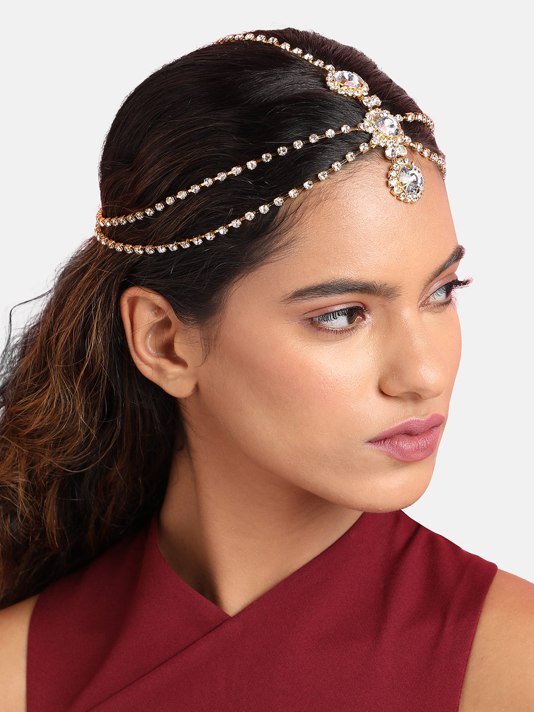 Gold-Plated Stone Studded Matha Patti Head Jewellery