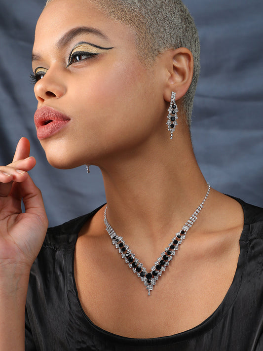 Silver Plated Designer Party Necklace and Earring Set