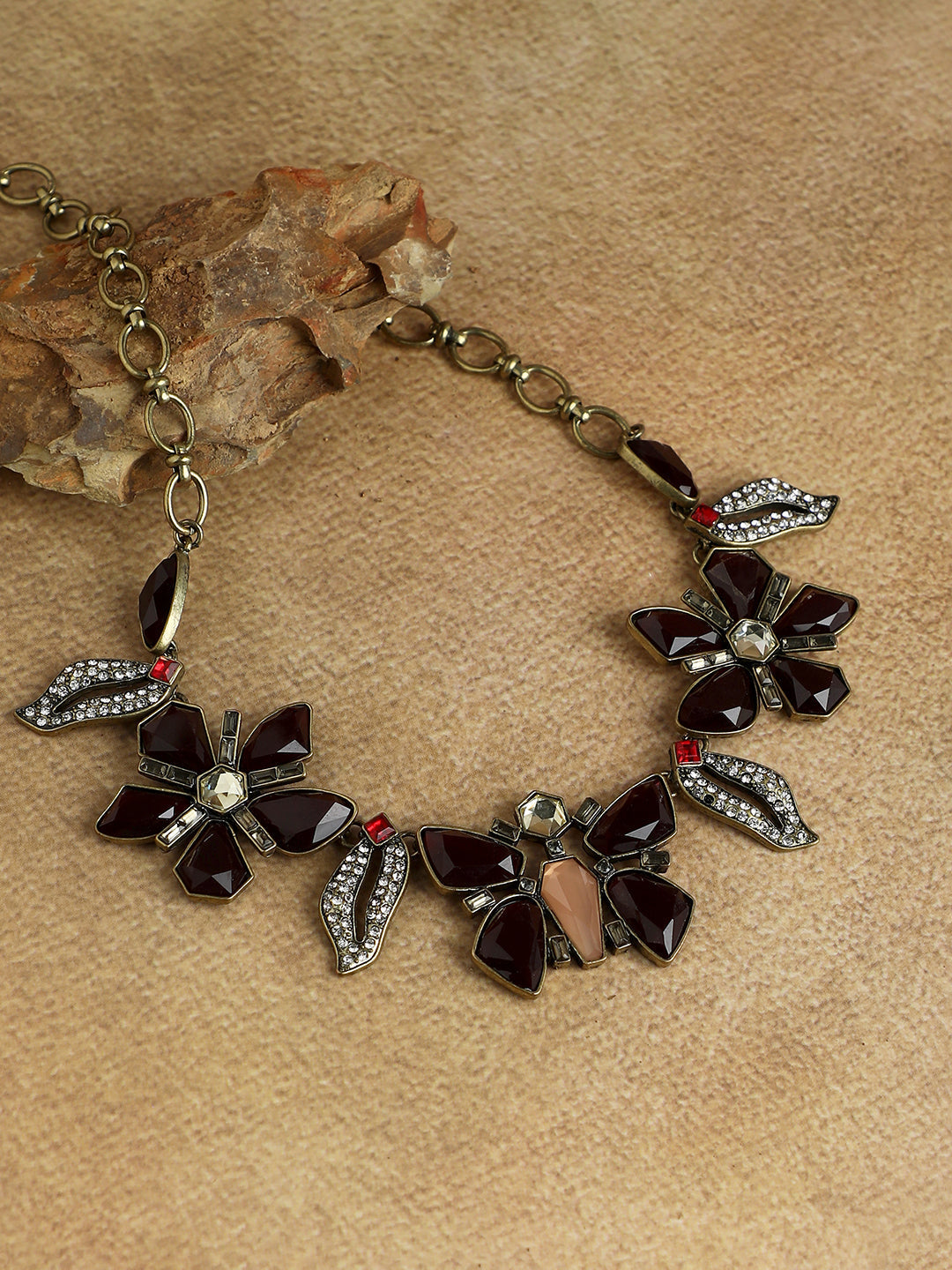 Gold-Plated Stones Studded Butterfly Necklace