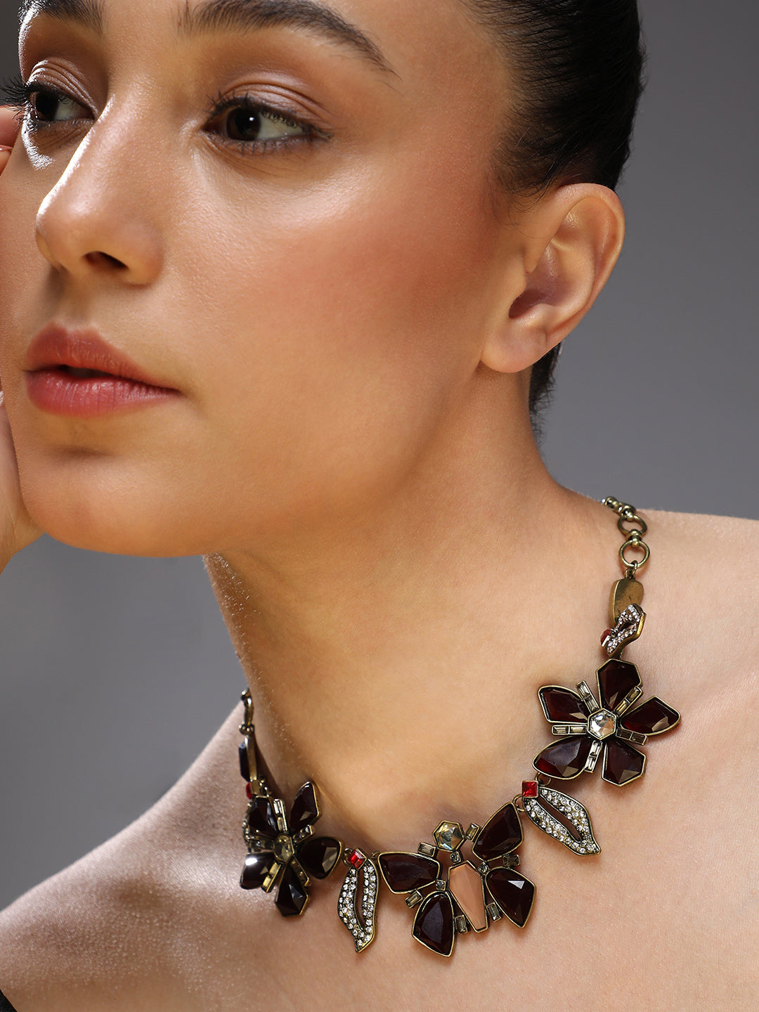 Gold-Plated Stones Studded Butterfly Necklace