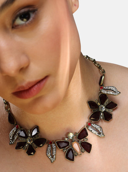 Gold-Plated Stones Studded Butterfly Necklace