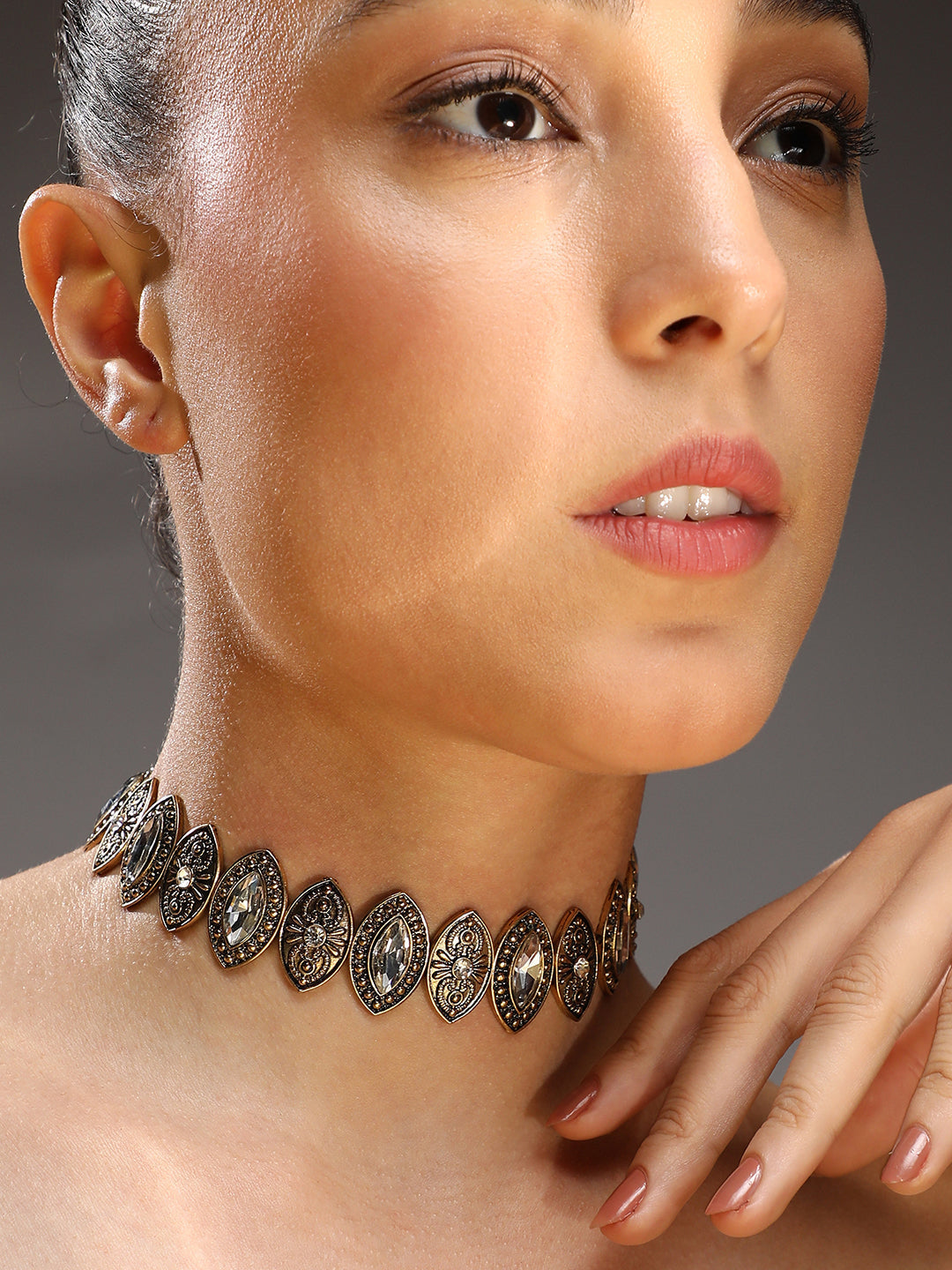 Gold-Plated Stones Studded Choker Necklace