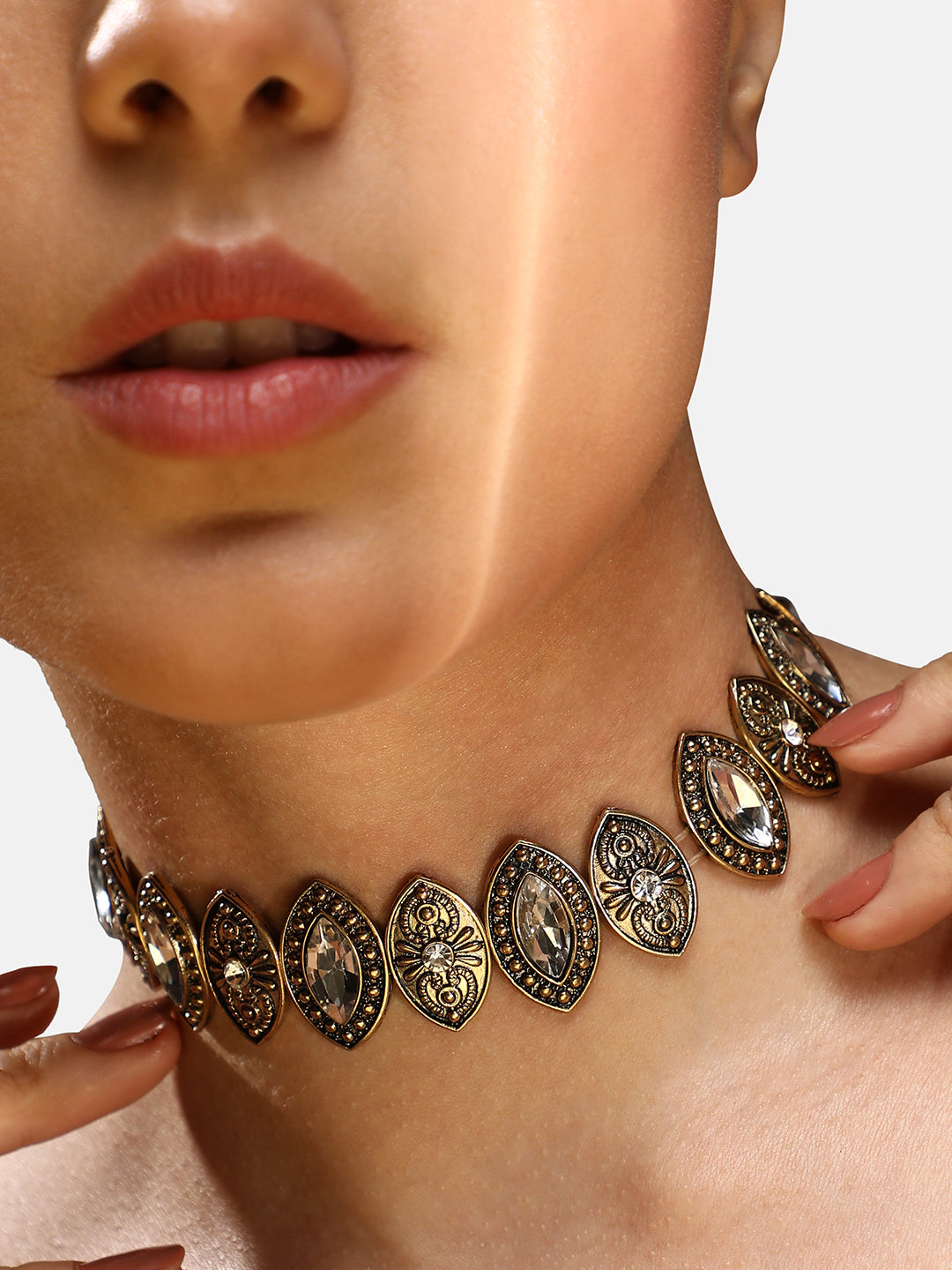 Gold-Plated Stones Studded Choker Necklace