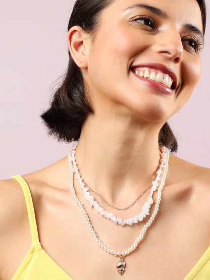 MULTI LAYERED WHITE BEADED NECKLACE
