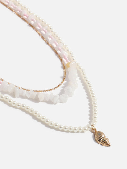 MULTI LAYERED WHITE BEADED NECKLACE