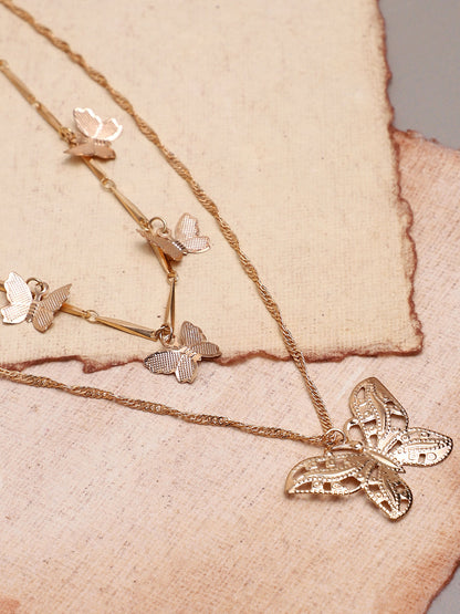 WOMEN GOLD PLATED BUTTERFLY LAYERED NECKLACE