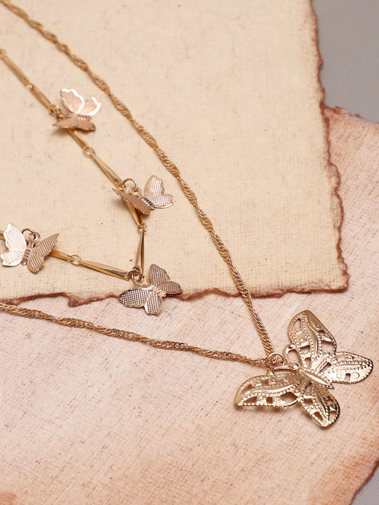 WOMEN GOLD PLATED BUTTERFLY LAYERED NECKLACE