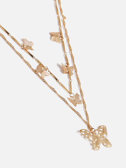 WOMEN GOLD PLATED BUTTERFLY LAYERED NECKLACE