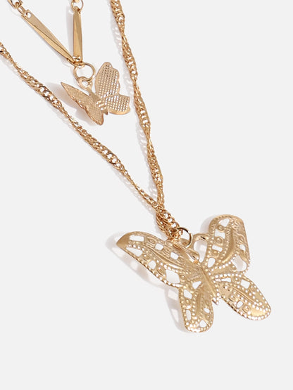 WOMEN GOLD PLATED BUTTERFLY LAYERED NECKLACE