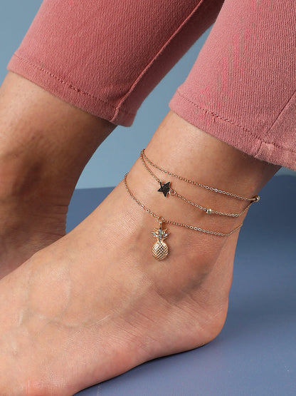 WOMEN GOLD PLATED SET OF 3 ANKLET CUM BRACELET