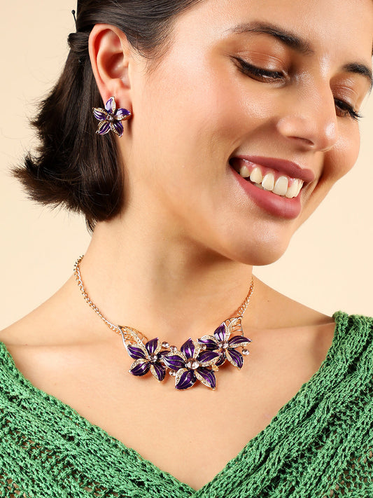 GOLD PLATED FLOWER DETAILING JEWELLERY SET