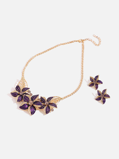 GOLD PLATED FLOWER DETAILING JEWELLERY SET