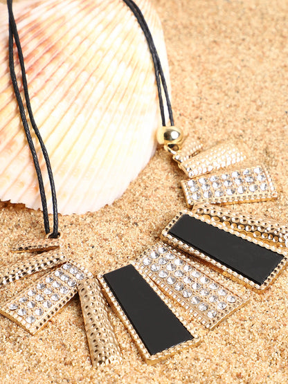 GOLD PLATED BLACK DETAILING STATEMENT NECKLACE