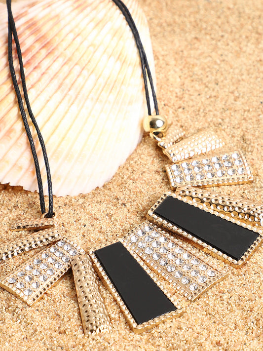 GOLD PLATED BLACK DETAILING STATEMENT NECKLACE