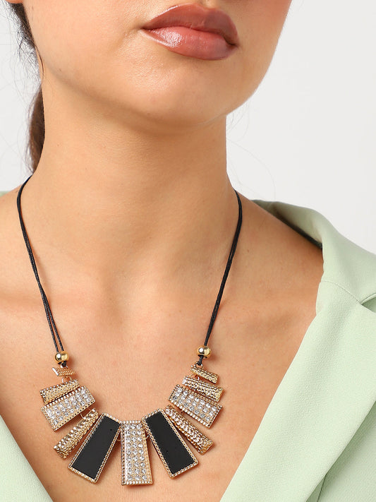 GOLD PLATED BLACK DETAILING STATEMENT NECKLACE