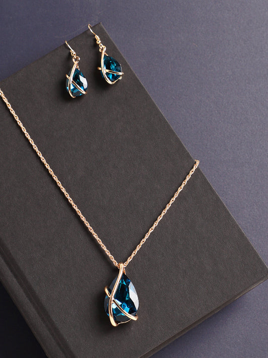 WOMEN GOLD PLATED BLUE STONE JEWELLERY SET