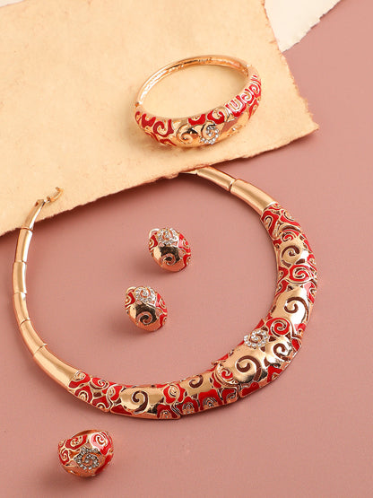 RED ENAMEL GOLD PLATED JEWELLERY SET