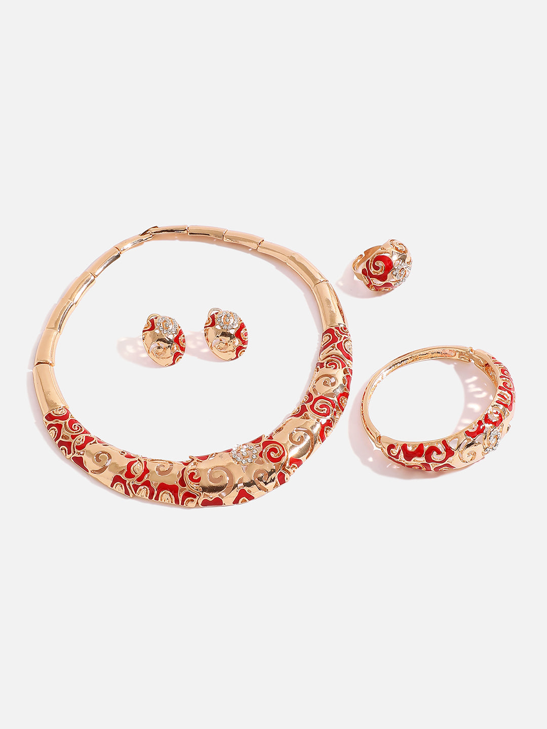 RED ENAMEL GOLD PLATED JEWELLERY SET